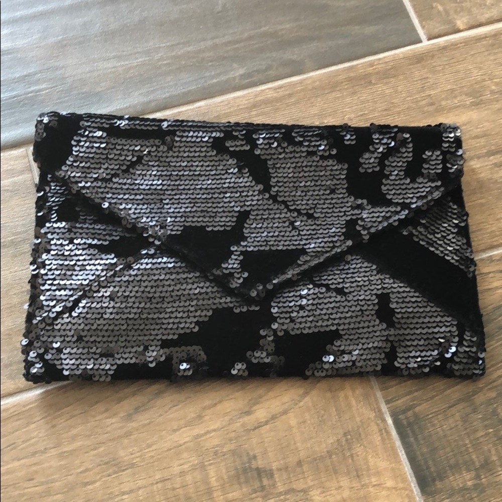 Black Sequin Velvet Clutch Crossbody Bag